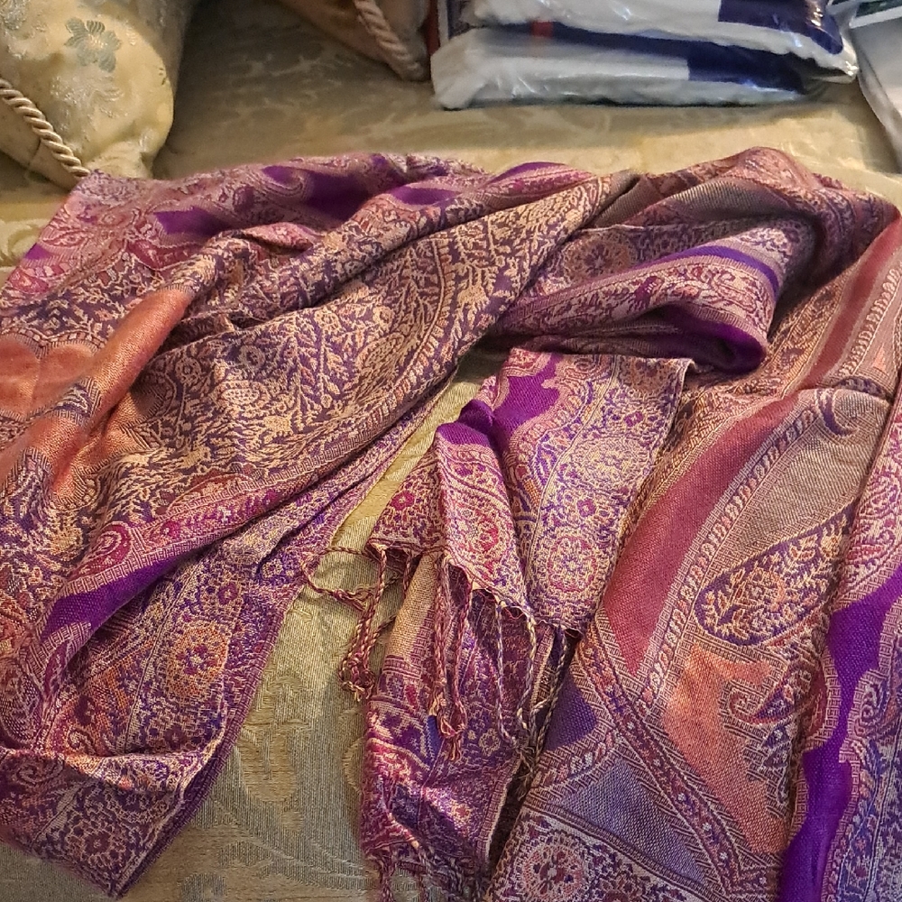 Purple and Orange Paisley Scarf/ Shawl